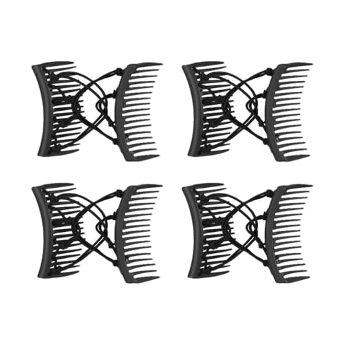 UUYYEO 4 Pcs Elastic Double Comb Hair Clips Stretchy Hair Combs Thick Hair Magic Combs Vintage Adjustable Hair Comb Pin Hair Styling Accessories Black