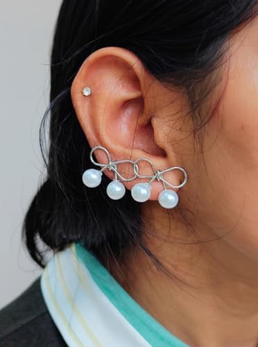 Image of Korean earrings combo for girls stylish | Pack of 4 Bow earings | Bow, Pearl Bow, Silver and Golden Color Irregular Bow knot Designs | Golden color Ear rings For Women