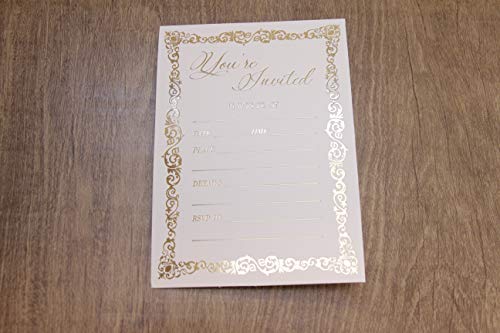 Fill in Invitations Gold Foil - 25 Pack - Wedding Invitation, Hot Stamping Press. Party Invitations Birthday, Anniversary Celebration, Bridal or Baby Shower (Invitation Gold 3)