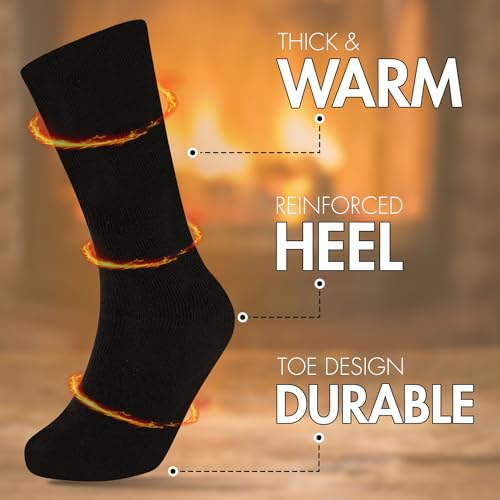 HiFEN® 3 Pairs Multipack Mens Extra Thick Warm Thermal Socks Black Heated Boot Socks
