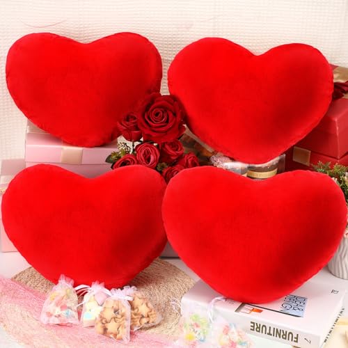 Queekay 4 Pcs Valentine Heart Pillow Cute Plush Cushion Toy Valentine Throw Heart Shaped Pillow Decorative Stuffed Plush Toy for Friends Bed Chair...