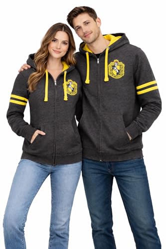 Harry Potter Hufflepuff Zipped Hoodie Official Licensed Zip-Up Sweatshirt with Yellow Drawstrings & House Crest Unisex Long Sleeve Hoodie (UK Alpha M Regular Regular)