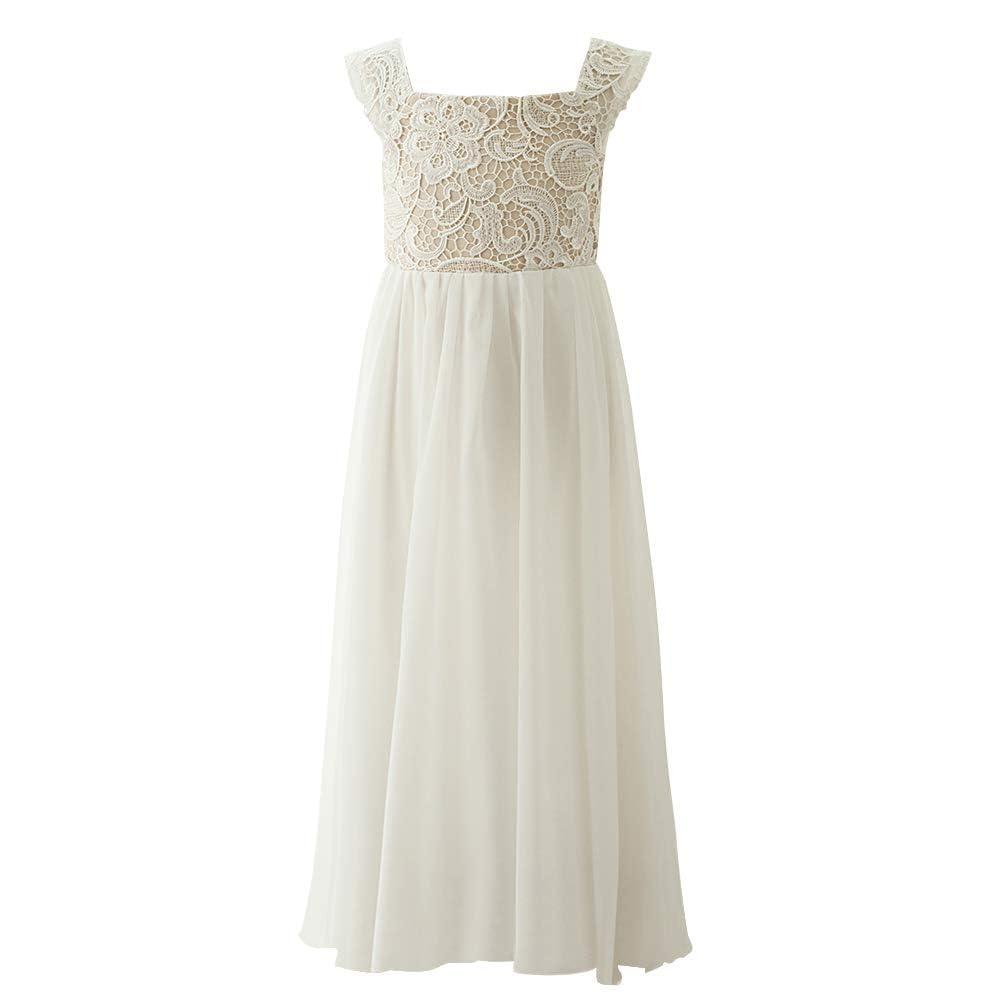 PLWEDDING Chiffon A-Linie Blumenmädchen Kleid Erstkommunion Kleider Kinder Geburtstag Hochzeit Partykleider