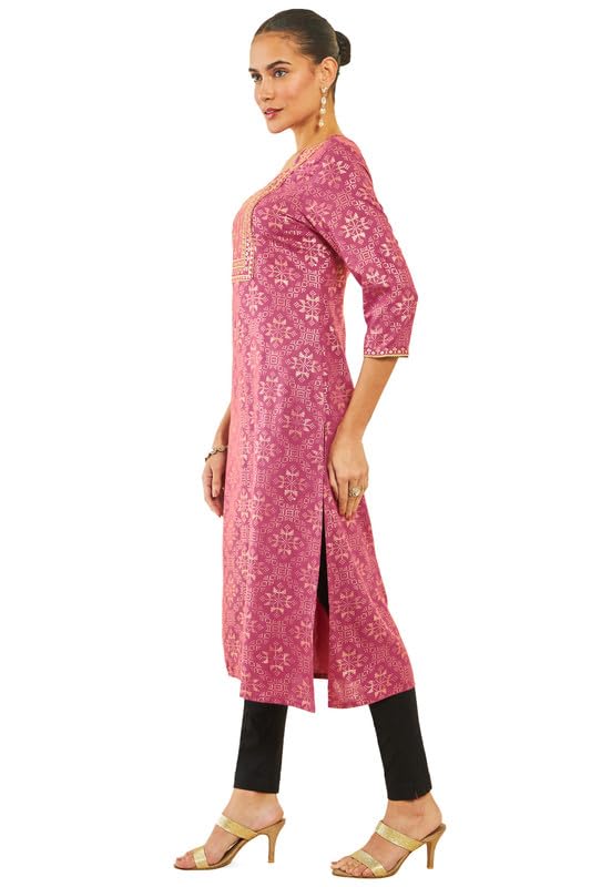 Image of Soch Womens Rayon Kurta with Geometric Print and Ethnic Embroidery