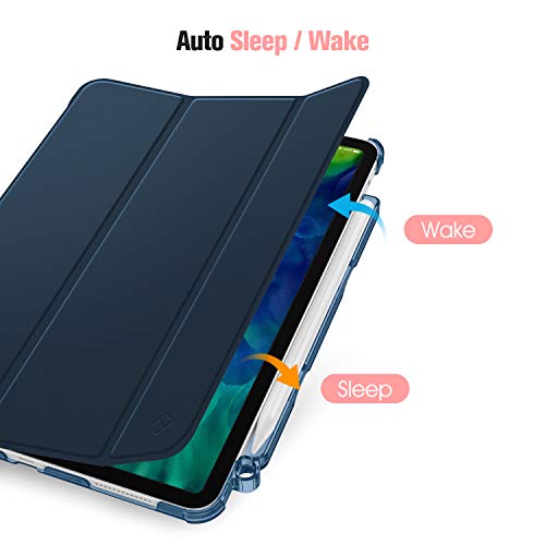 Casebot Case For Ipad Pro 11" 2020 & 2018 With Pencil Holder [Supports 2Nd Gen Pencil Charging] - Slimshell Lightweight Stand With Translucent Frosted Back Cover, Auto Wake/Sleep, Navy #TOP2