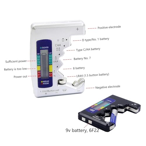 Image of Silver Battery Tester for AAA, AA, C, D, 9v, N, 1.55v Button Cell, Battery Checker LCD Display Power Indicator No Batteries Required Electrical Equipment for Home Improvement