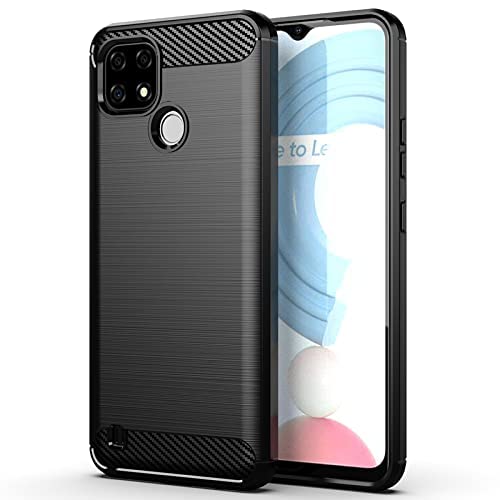 Image of NPRC Hybrid Ultra Slim Protective Case TPU Non-Slip Carbon Fiber Texture Shockproof Case Cover for Realme C21Y - Black