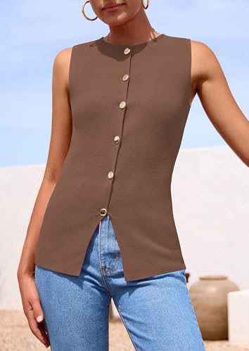 Image of PRETTYGARDEN Women's Sweater Vest Button Down Summer Tank Tops 2026 Sleeveless Knit Vests Fashion Business Casual Outfits