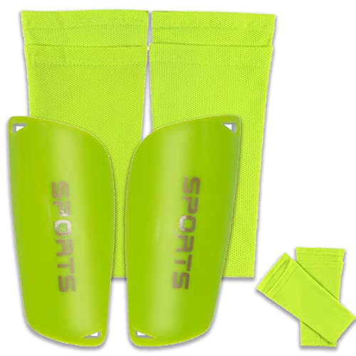 Espinilleras de fútbol, espinilleras + mangas elásticas altas, fundas para espinilleras para juegos de fútbol, protección EVA Cushon reduce...