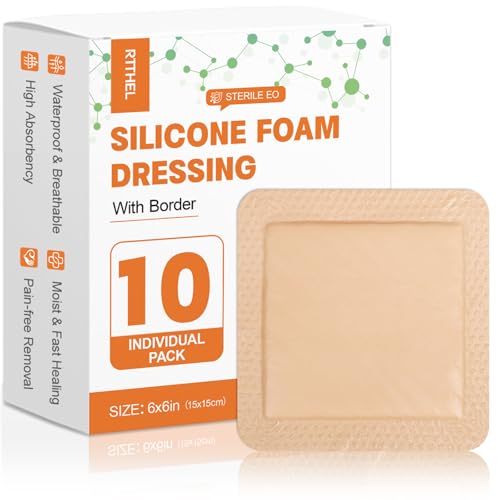 Silicone Foam Dressing 6x6 with Gentle Border Bed Sore Bandages for Wound Care Large Waterproof Bandages Self Adhesive Silicone Wound Dressing Pads 10 Pack