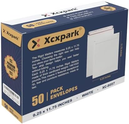 50 Pack Rigid Mailers 9.25 x 11.75 inches, Self Seal Photo Docume...