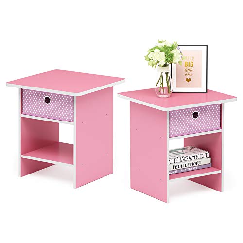 Furinno Bin Drawer Storage 2-Pack Dario Étagère de Rangement Chevet/Table de Nuit avec Tiroir-Poubelle, Rose Clair, ensemble de 2, Bois Composite, One Size