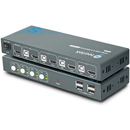 KVM Switch HDMI 4 Port, 4K@60Hz YUV 4:4:4, HDMI USB KVM Switch 4 in 1 Out with 4 USB 2.0 Port, HDMI 2.0 HDCP 2.2 Compatible, Button Switch, with 4 HDMI and 4 USB Cables