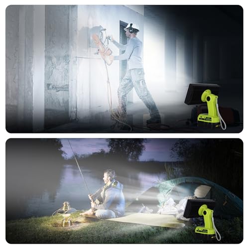 Image of 40W Light for Ryobi 18V Li-ion Battery,4200LM Flashlight with USB A /C Port,110 Degree Pivoting Head,Led Work Light Floodlight Spotlight for One+18V Max Lithium-ion Battery