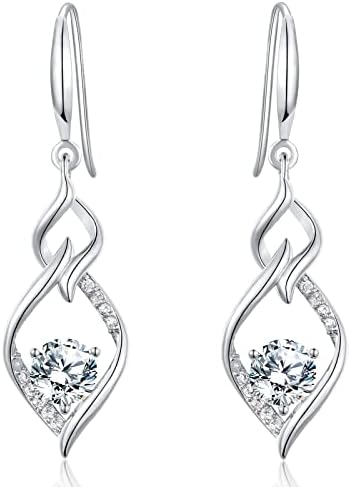 Sterling Silver Drop Earrings for Women, Silver Dangle Earrings with Shiny Cubic Zirconia Linear Hypoallergenic Earring for Sensitive EarsBirthday Christmas Jewellery Dangly Earrings Gift