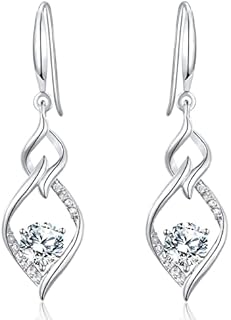 Sterling Silver Drop Earrings for Women, Silver Dangle Earrings with Shiny Cubic Zirconia Linear Hypoallergenic Earring for Sensitive EarsBirthday Christmas Jewellery Dangly Earrings Gift