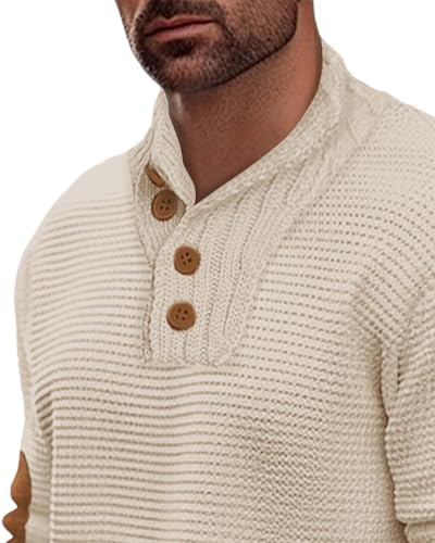 Mens Shawl Collar Pullover Sweaters Big and Tall Cable Knit Lightweight Sweater with Elbow Patches Winter2