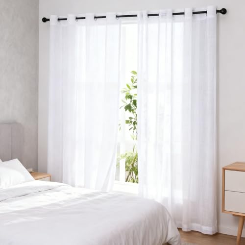 Rideaux voilages 270 x 230 cm blanc semi-transparent à oeillets pour salon