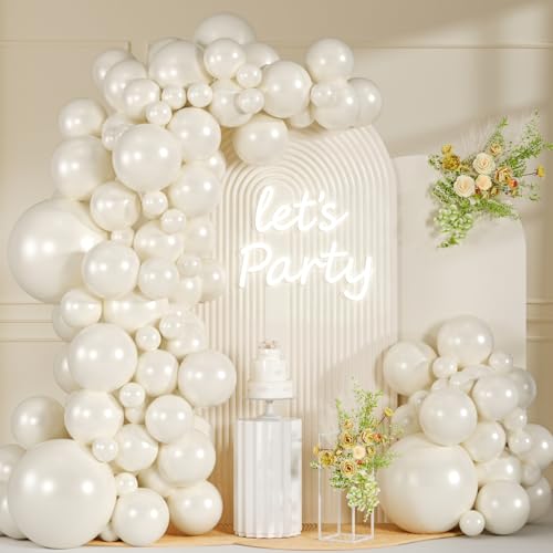 99Pcs Pearl White Balloons Garland Arch Kit 18/12/10/5 Inch Pearlescent Ivory White Latex Balloons Different Sizes Pack for Boho Wedding Bridal Shower Anniversary & Birthday Party