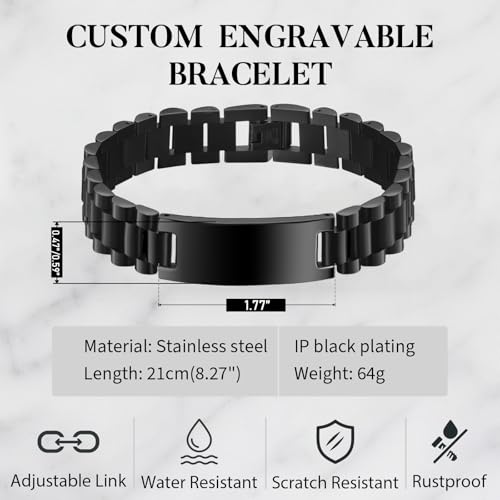 Personalized ID Bracelet for Men– Custom Laser Engraving on Both Sides, Waterproof Stainless Steel, Adjustable Fit, 4 Color Options2