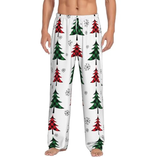 Buffalo Plaid Christmas Trees Mens Pajama Pants Comfy Lounge PJ Pants Casual Pajama Bottoms