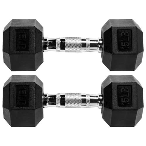 Signature Fitness Rubber Encased Hex Dumbbell, Multiple Sizes