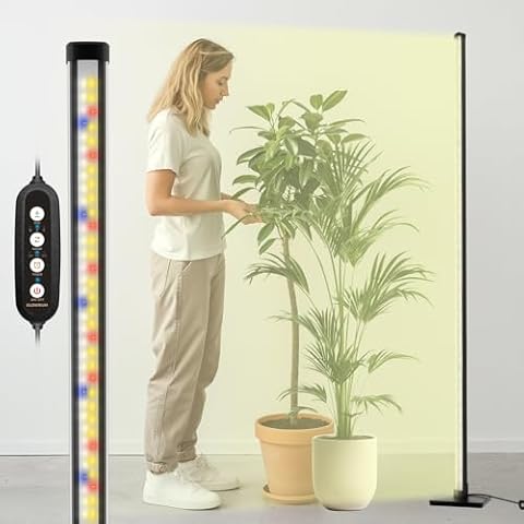 GLOWRIUM Standing Grow Light for Indoor Plants,60in Full Spectrum Vertical Plant Light,3 Light Modes,Auto-Timer,6-Level Dimmable,Suitable for Wide Area Coverage in Indoor Plants (4-Section) Cover
