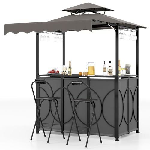 Tangkula 3 Piece Patio Bar Set, Grill Gazebo & 2