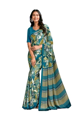Image of Jaanvi fashion Women's Crepe Silk Saree with Unstitched Blouse Piece | Soft Lightweight Traditional Ethnic Wear Saree for Party, Wedding, Festival