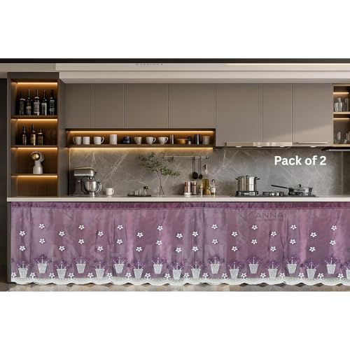 Image of Decorative Kitchen Sink Curtain | Pack of 2 | 150x70 cm Under-Sink Cover | Rod Pocket | Wash Basin & Storage Area Cover