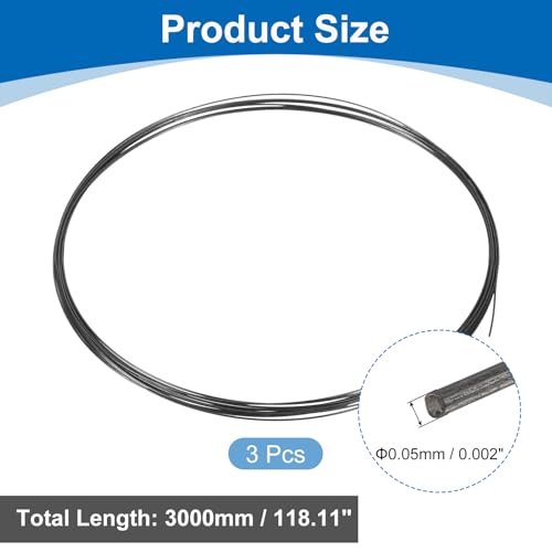 QUARKZMAN 3 Stück Wolframdraht 99.95% Hohe Reinheit Wolframdraht 0.05mm Durchmesser x 3 Meter Länge Wolframfaden Metallspule Für Glühbirnenproduktion Elektronikindustrie