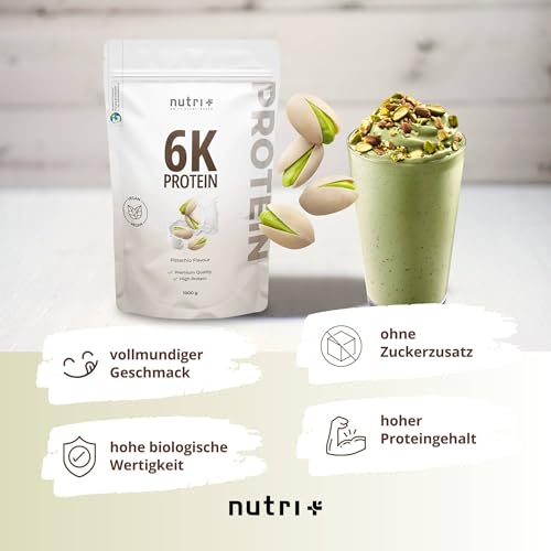 Nutri+ Eiwitpoeder 6K Pistache 1kg - hooggedoseerd Proteïnepoeder Pistachio - Eiwitpoeder met 6 Bestanddelen - veganistisch Eiwit Isolaat Eiwitconcentraat 1000g - Afbeelding 3
