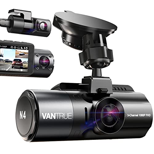 VANTRUE N4 3 Channel Dash Cam, 4K+1080P Dual Channel, 1440P+1440P+1080P Front Inside Rear Three Way Triple Car Dash Camera, IR Night Vision, Capacitor, 24 Hours Parking Mode, Support 256GB M