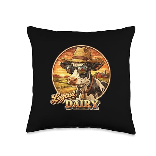 Legend a Dairy Funny Farmer Cow Animal Farming Pun Sunset Throw Pillow