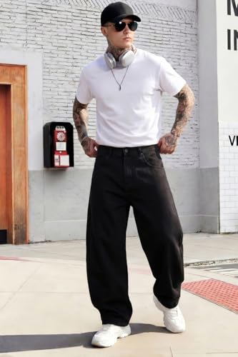 Image of GINGTTO Men's Baggy Barrel Jeans Wide Leg Y2K Denim Pants | Loose Fit Streetwear Casual Hip Hop Skater Vintage Style