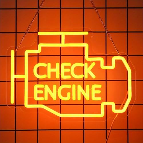 Goneons Check Engine Neon Sign Garage Neon Light for Wall Decor Dimmable & Powered by USB LED Check Engine Light Sign for Car Room Car Repair Shop Workshop Party Decor Game Room Man Cave Birthday Gift