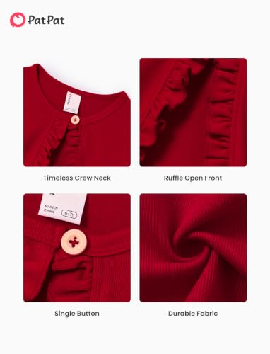 Image of PATPAT Girls Cardigan Bolero Size 4-12 Years Kids Knit Long Sleeve Ruffle Open Front Button Cover Up Cropped Tops for Girls