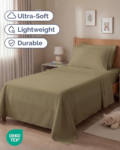 Image of Twin 4 Piece Bed Sheet Set - Comfy, Breathable & Cooling Sheets - Khaki | Ultra Soft Hotel Luxury Bedding Set with 8-16 Inch Deep Pockets, 1 Flat & 1 Fitted Sheet & 2 Pillowcases, Wrinkle & Fade Free