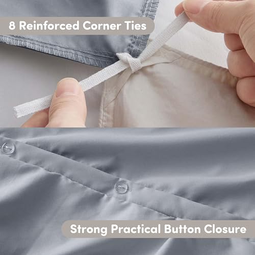 Image of Nestl Ice Blue Duvet Cover Full Size - Soft Double Brushed Duvet Set with Button Closure & Corner Ties, 3 Piece Luxurious Pinch Pleated Duvet Cover Set 80x90 Inches with 2 Pillow Shams