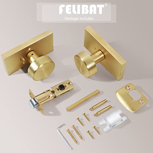 Felibat Privacy Gold Door Knob Interior,Satin Brass Door Knobs With Lock,Modern Rectangle Door Handles #TOP6