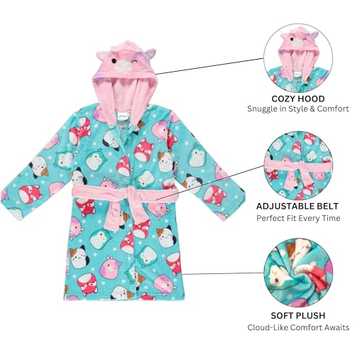 Squishmallows Girls Fleece Kids Hooded Robe - Super Soft Plush Kids Spa Bathrobe with Pockets, Sizes 6-12 - Official Product2