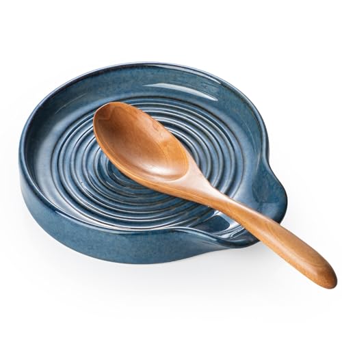 Image of Spoon Rest, 5.5 Inch Ceramic Spoon Holder for Kitchen Counter, Coffee Spoon Rest for Stove, Cooking Spoon Holder, Utensil Rest for Cooking, Reactive Blue