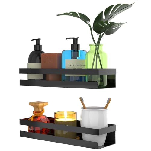 Image of iSTAR Metal Multi-Purpose Black Wall Mount Small Floating Shelf Wall Mounted Storage Shelves for Kitchen, Bathroom, Bedroom, Office (Pack of 2)