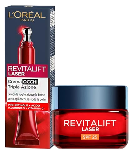 L'Oréal Paris Revitalift Laser - Tratamiento Antiedad Intensivo SPF 25 con Ácido Hialurónico y Pro-Xylane + Crema para Contorno de Ojos Concentrada Antiarrugas con Pro-Xylane