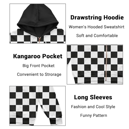 Womens Zip Front Plaid Sweatshirts Print Hoodie Fall Jackets Long Sleeve Casual Drawstring Clothes4
