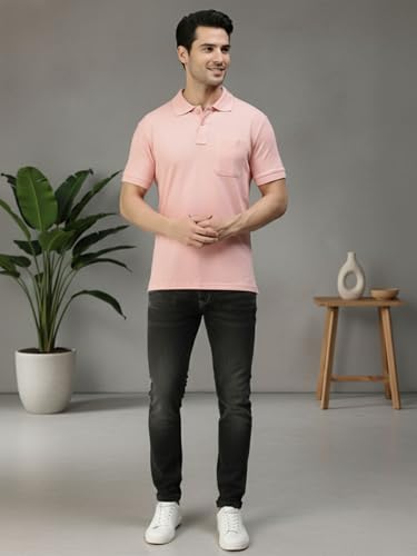 Image of Lux Cozi Men's Polo T-Shirt Regular Fit Half Sleeves with Pocket | Cotton Blend Polo Neck Collar T-Shirt for Men | Casual, Office Comfortable Breathable T-Shirt | Stylish Plain Tee