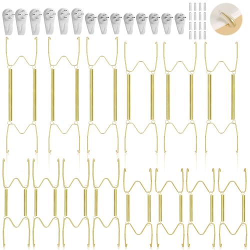 14 Pieces Plate Hangers for Wall - 6/8/10/12 Inch Invisible Plates Hanger, Stainless Steel Plate Holders with 14 Pieces Wall Hooks for 5.5 to 12.5 Inch Decorative Plates and Arts (Gold)