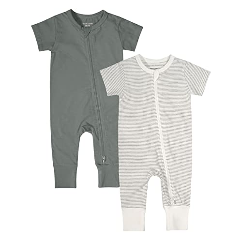 Image of Teach Leanbh Baby Boys Girls 2-Pack Romper Jumpsuits Cotton 2 Way Zipper Short Sleeve Footless Sleep and Play 3-24 Months