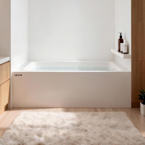 VEVOR Alcove Bathtub, 48' x 30' Contemporary Alcove Acrylic Bathtub, Soaking Bath Tub with Right Hand Drain and Overflow Hole, Large Rectangular Deep Soak Tub for Bathroom with Integral Flange, White