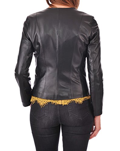 Azrah 100% Leather Jacket For Women - Collarless Deep Neck & Slim Fit - Moto, Bomber, Biker Winter Casual Wear - Black43 - Xx-Large #TOP2